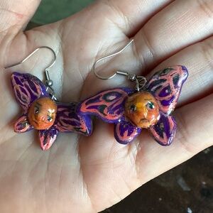 Handmade Butterfly Sad Girl Face Earrings